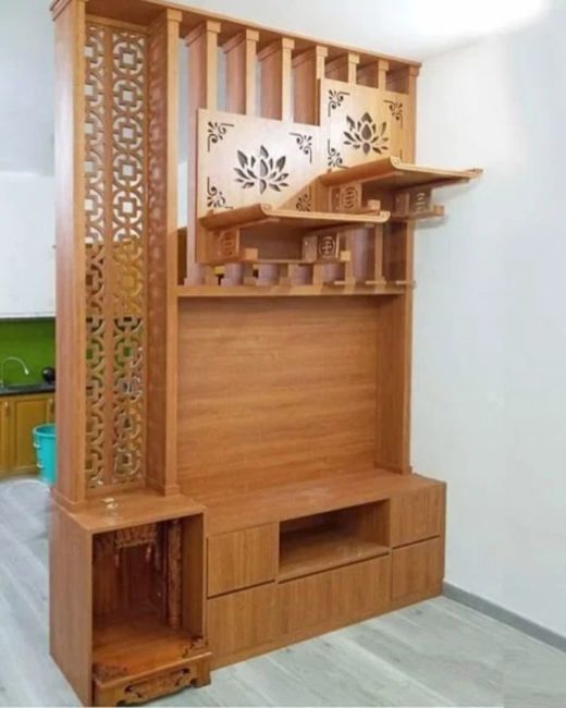 Làm bàn thờ kết hợp vách lam chuẩn phong thủy