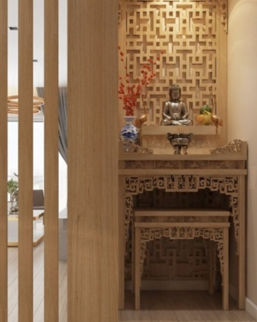 Làm bàn thờ kết hợp vách lam chuẩn phong thủy
