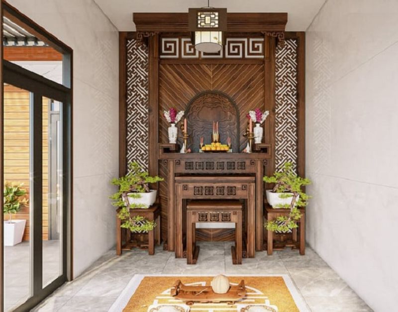 Thiết kế phòng thờ tầng 1 chuẩn phong thuỷ
