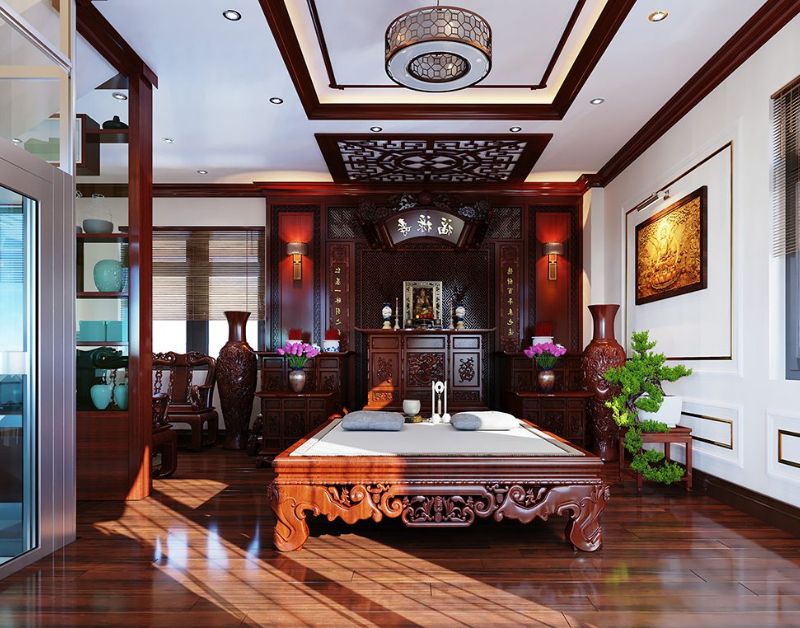 Thiết kế phòng thờ tầng 1 chuẩn phong thuỷ