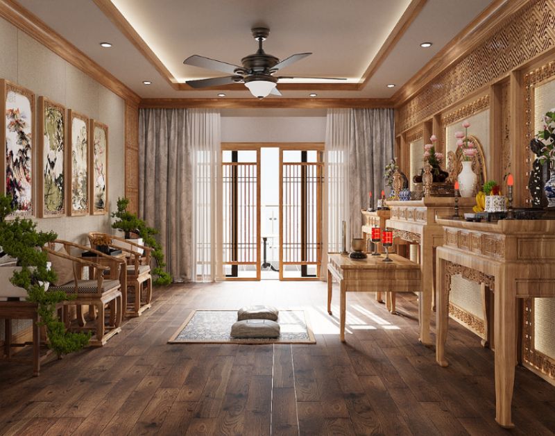 Thiết kế phòng thờ tầng 1 chuẩn phong thuỷ