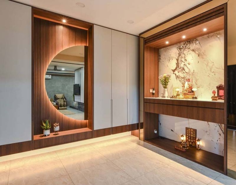 Top 6 mẫu thiết kế vách ngăn bàn thờ ông địa đẹp, chuẩn phong thủy