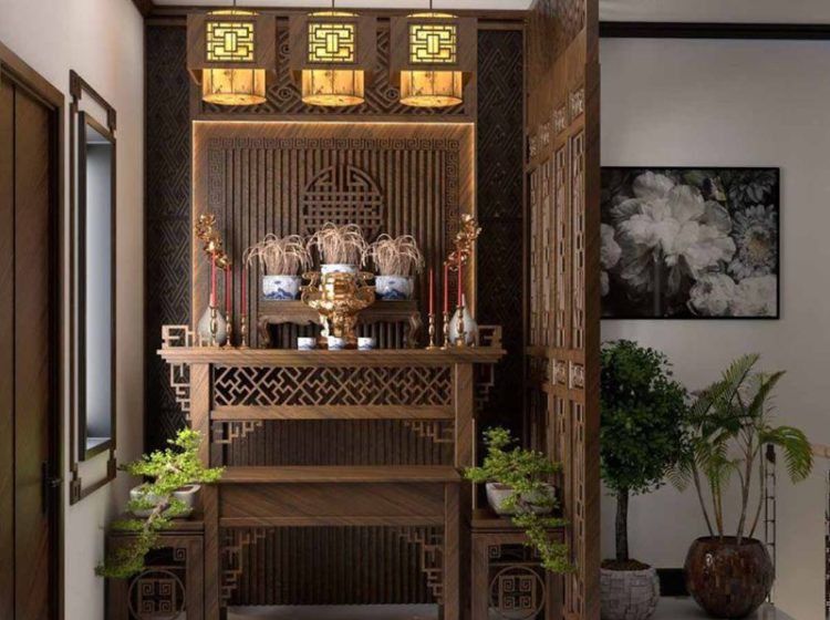 Top 6 mẫu thiết kế vách ngăn bàn thờ ông địa đẹp, chuẩn phong thủy 
