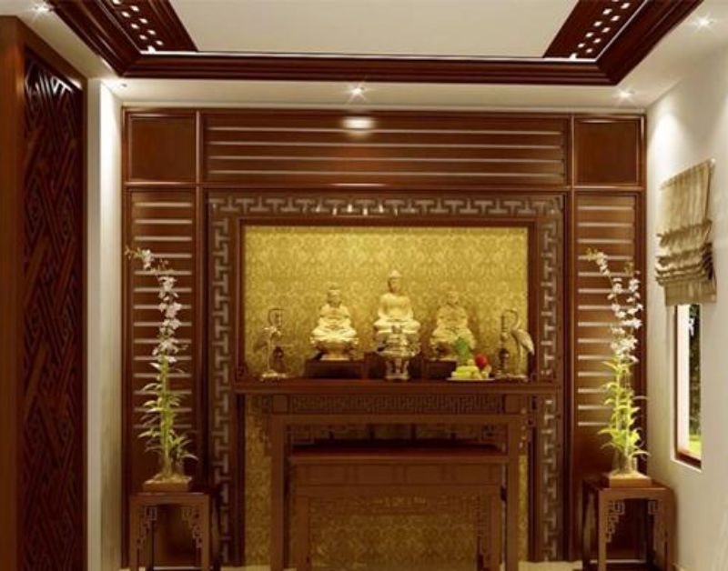Vách ốp bàn thờ gỗ: không gian thờ cúng trang trọng và tinh tế