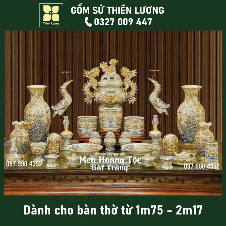 Bộ đồ thờ men hoàng tộc đắp nổi cho bàn thờ 1m97-2m17 – TLBT0097 Bộ đồ thờ men hoàng tộc đắp nổi cho bàn thờ 1m97-2m17 – TLBT0097