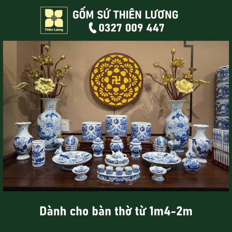 Bộ đồ thờ men lam Huế cho ban thờ gia tiên – TLBT0100 Bộ đồ thờ men lam Huế cho ban thờ gia tiên – TLBT0100