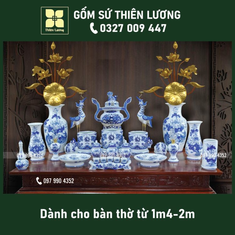 Bộ đồ thờ men lam Huế họa tiết Rồng Sen cao cấp – TLBT0099 Bộ đồ thờ men lam Huế họa tiết Rồng Sen cao cấp – TLBT0099