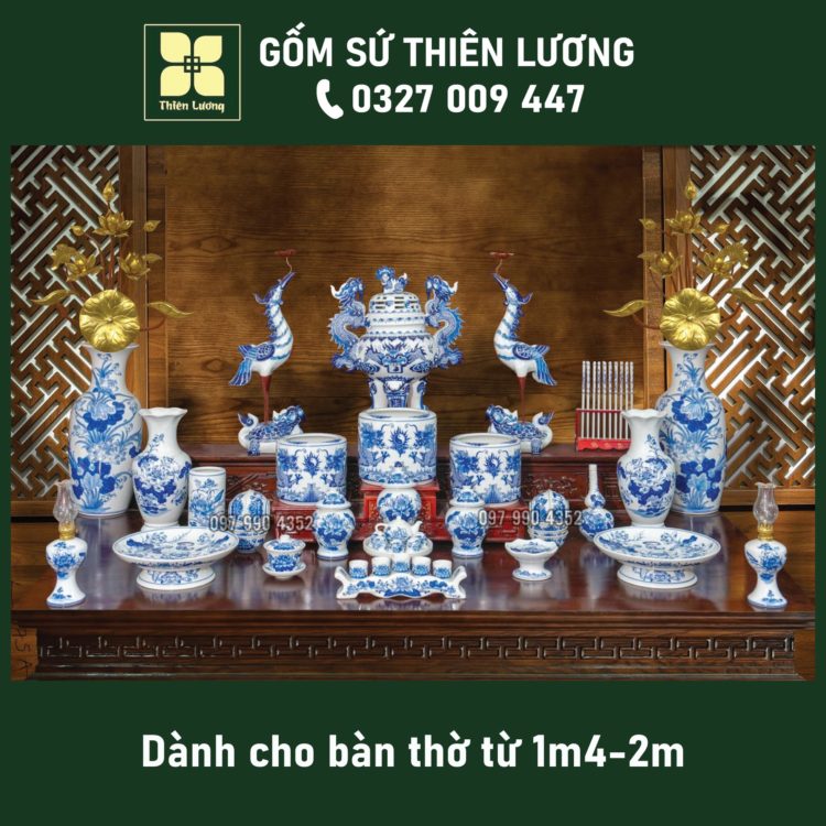 Bộ đồ thờ men lam Huế cả đỉnh hạc cao cấp Bát Tràng – TLBT0098 Bộ đồ thờ men lam Huế cả đỉnh hạc cao cấp Bát Tràng – TLBT0098