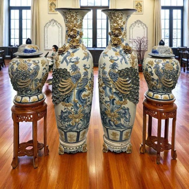 Các loại lộc bình men dạn công đào Bát Tràng đắp nổi