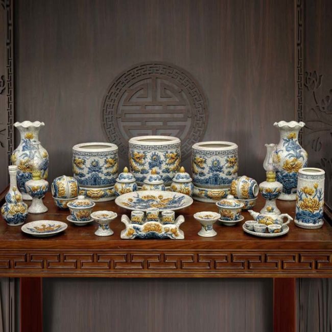 đồ thờ men dạn Bát Tràng họa tiết rồng sen